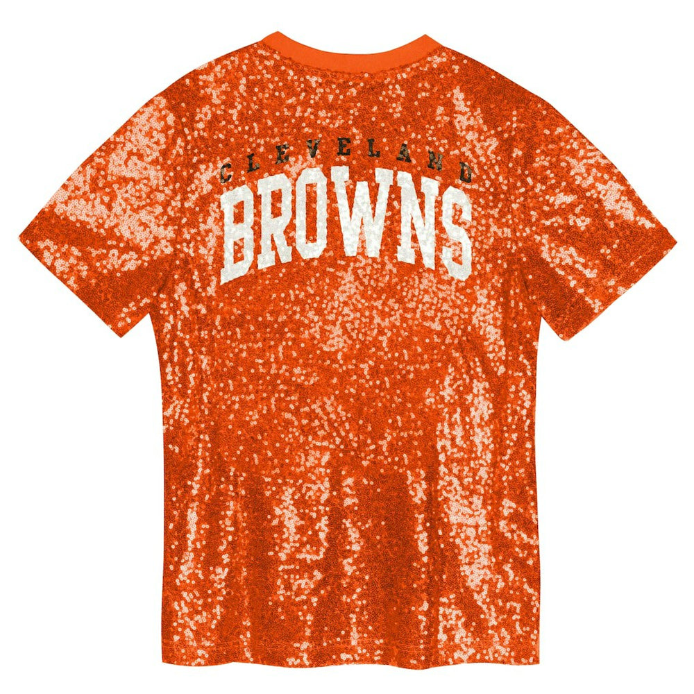 NFL Cleveland Browns Girls Youth Wordmark Sequin V-Neck Top
