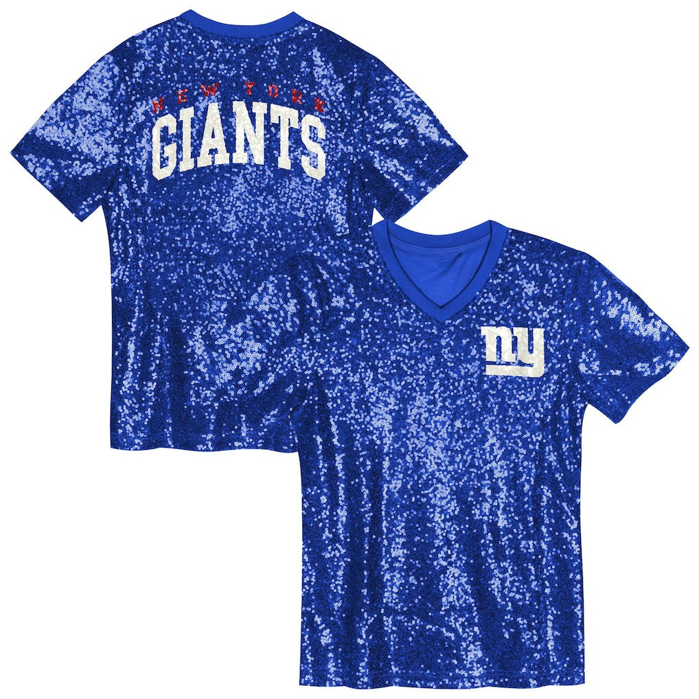 NFL New York Giants Girls Youth Wordmark Sequin V-Neck Top