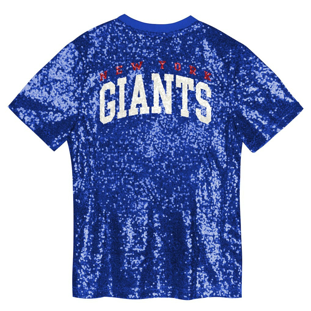 NFL New York Giants Girls Youth Wordmark Sequin V-Neck Top
