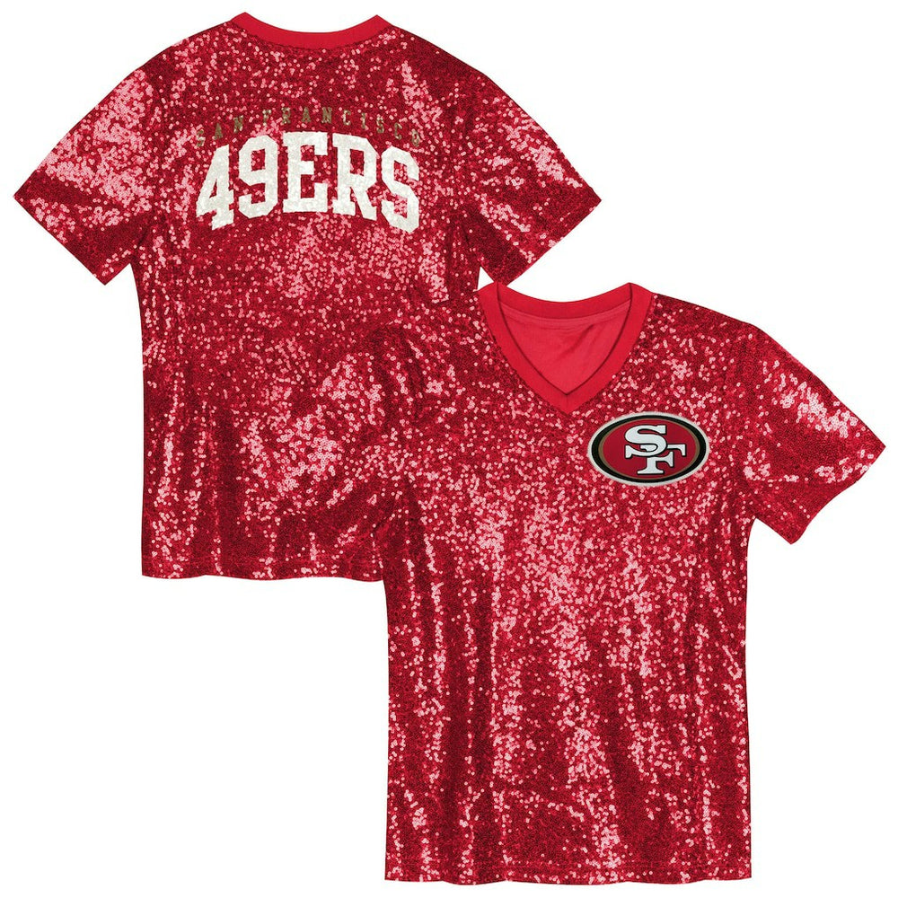 NFL San Francisco 49ers Girls Youth Wordmark Sequin V-Neck Top
