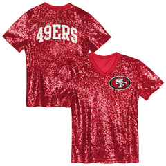 NFL San Francisco 49ers Girls Youth Wordmark Sequin V-Neck Top