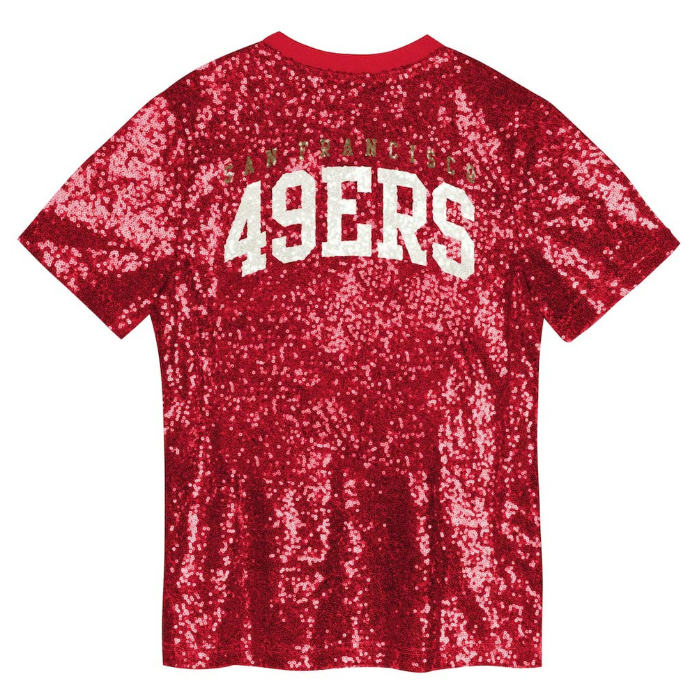 NFL San Francisco 49ers Girls Youth Wordmark Sequin V-Neck Top