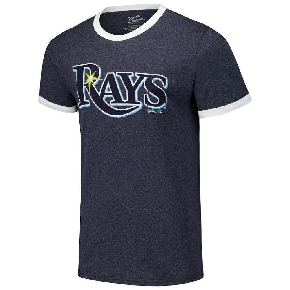 Tampa Bay Rays Majestic Threads Ringer Tri-Blend T-Shirt - Navy