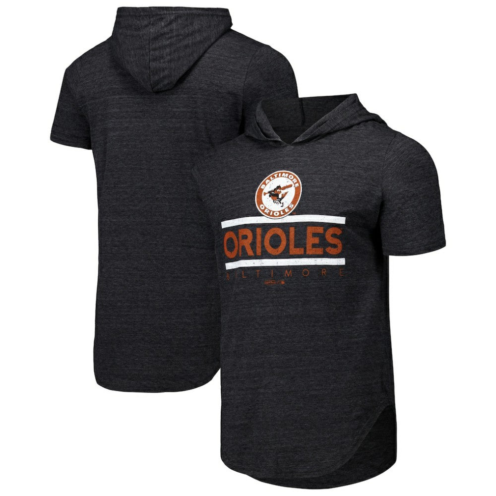 Baltimore Orioles Majestic Threads Tri-Blend Hoodie T-Shirt - Black