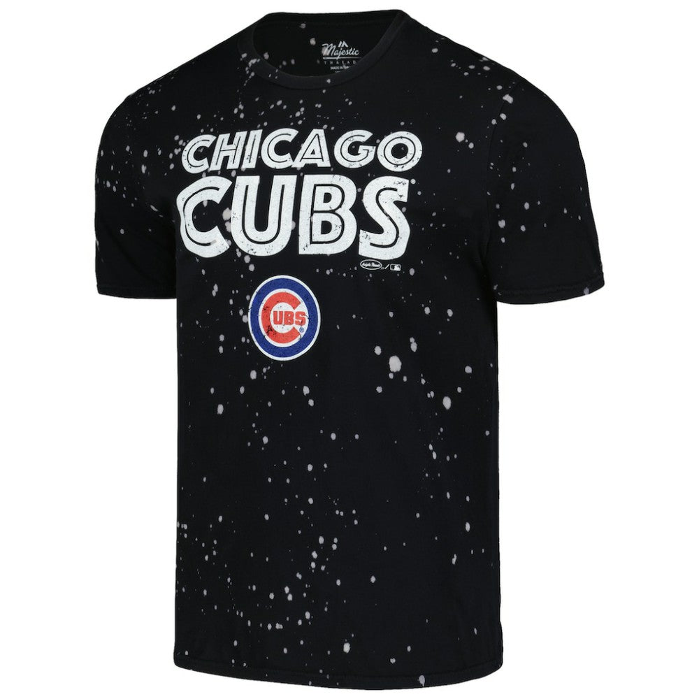 Chicago Cubs Majestic Threads Splatter T-Shirt - Black/White