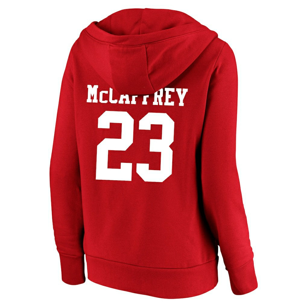 NFL San Francisco 49ers Christian McCaffrey  Women's Plus Size Player Name & Number V-Neck Pullover Hoodie