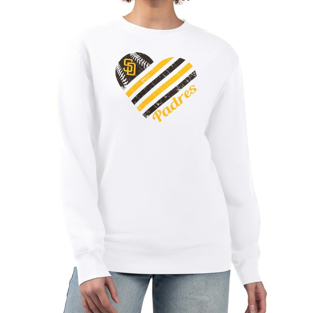San Diego Padres G-III 4Her by Carl Banks Women's Heart Logo Fleece Pullover Sweatshirt - White