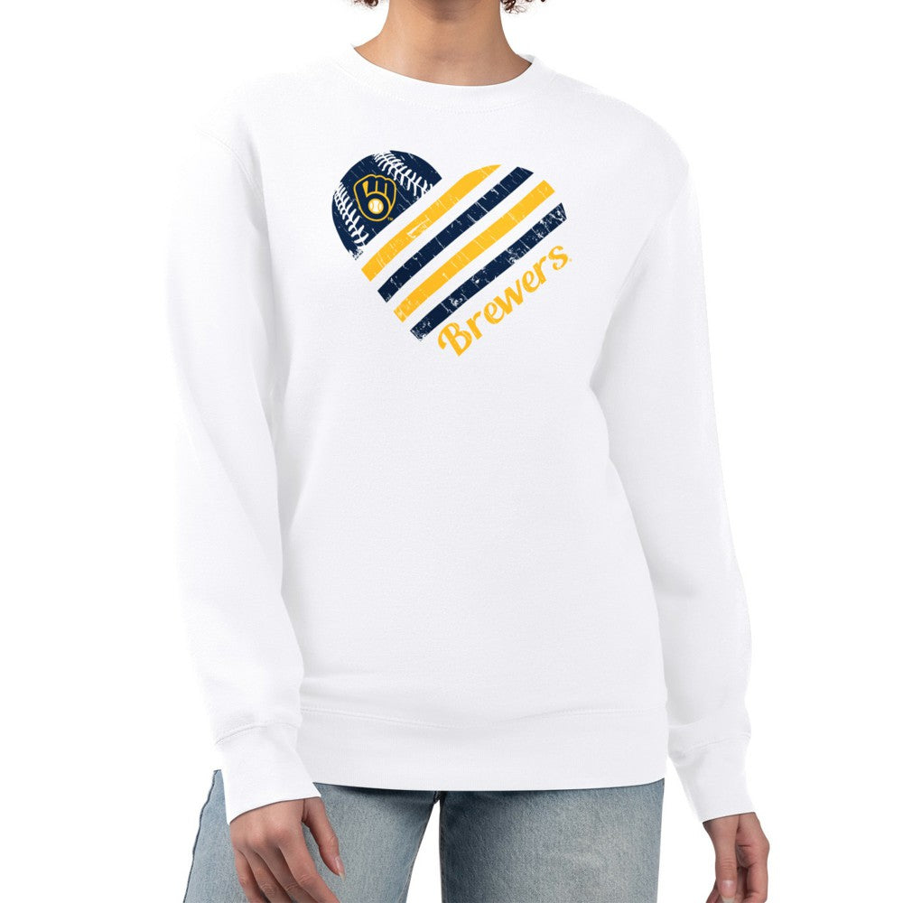Milwaukee Brewers G-III 4Her by Carl Banks Women's Heart Logo Fleece Pullover Sweatshirt - White