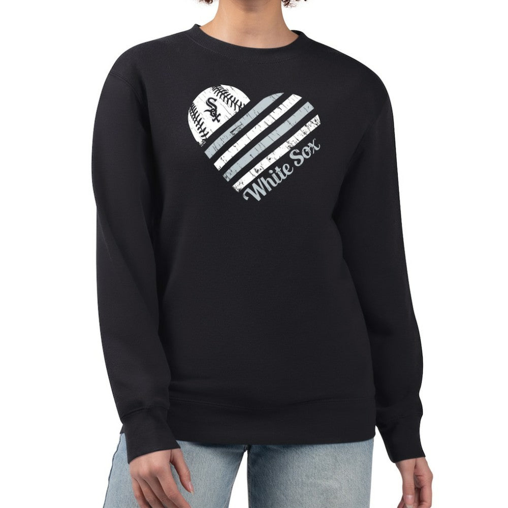 Chicago White Sox G-III 4Her by Carl Banks Women's Heart Logo Fleece Pullover Sweatshirt - Black