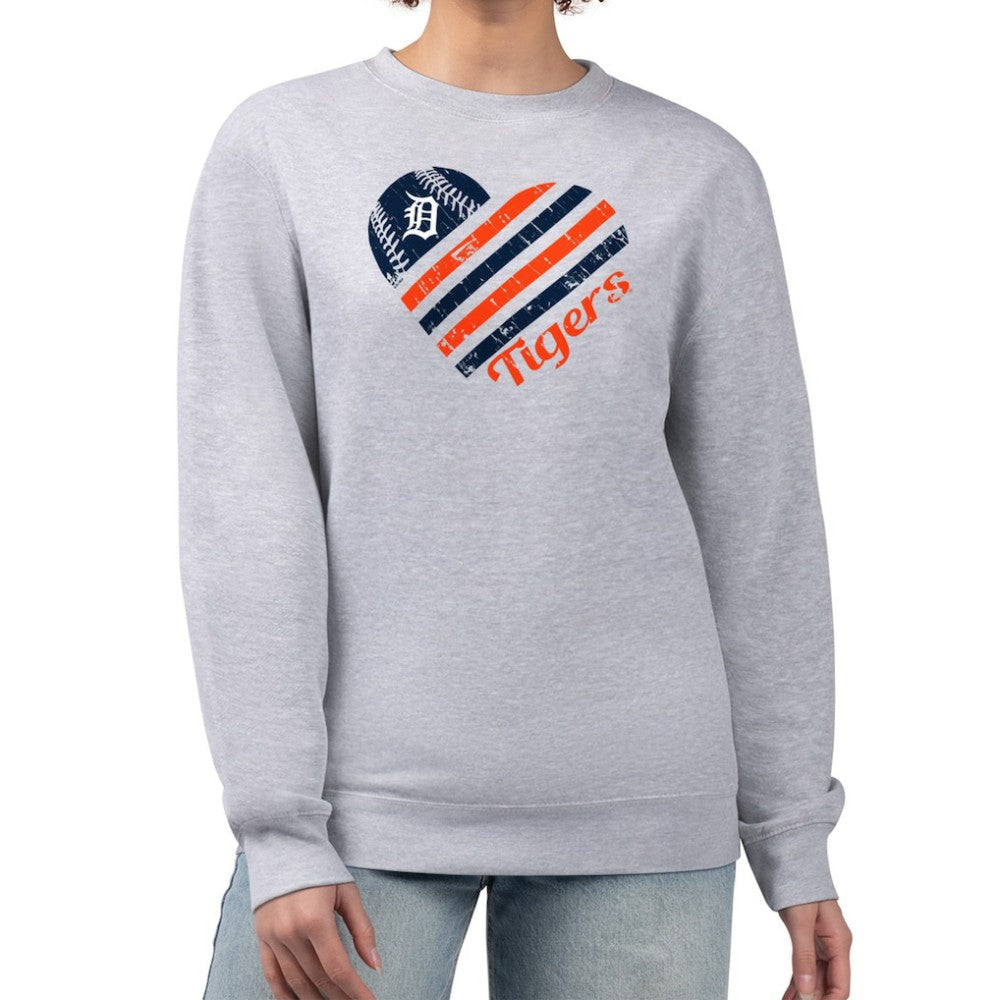 Detroit Tigers G-III 4Her by Carl Banks Women's Heart Logo Fleece Pullover Sweatshirt - Heather Gray