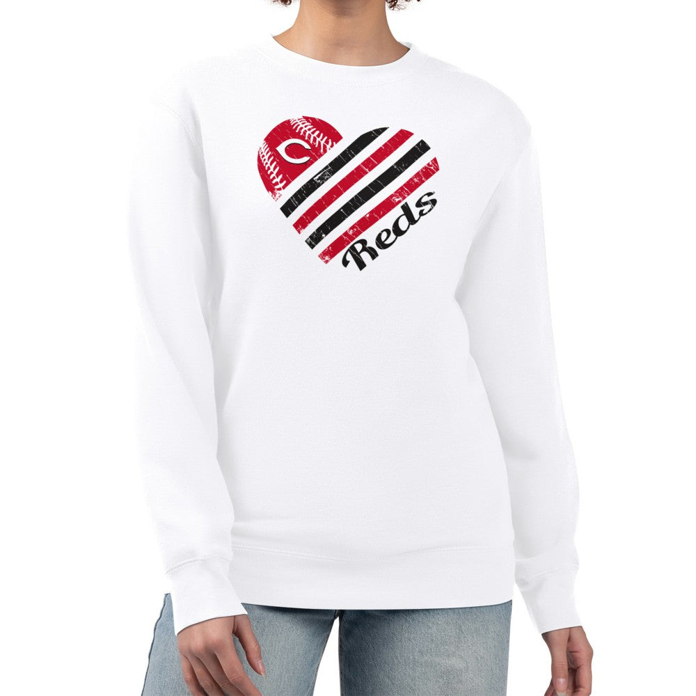 Cincinnati Reds G-III 4Her by Carl Banks Women's Heart Logo Fleece Pullover Sweatshirt - White