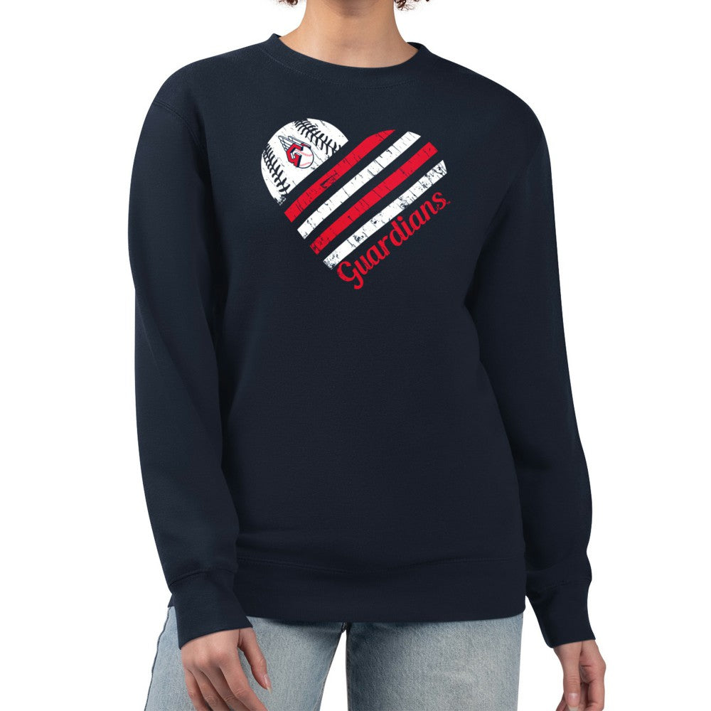 Cleveland Guardians G-III 4Her by Carl Banks Women's Heart Logo Fleece Pullover Sweatshirt - Navy