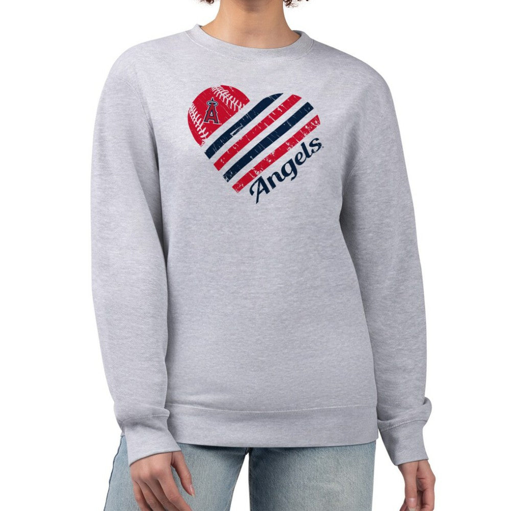 Los Angeles Angels G-III 4Her by Carl Banks Women's Heart Logo Fleece Pullover Sweatshirt - Heather Gray