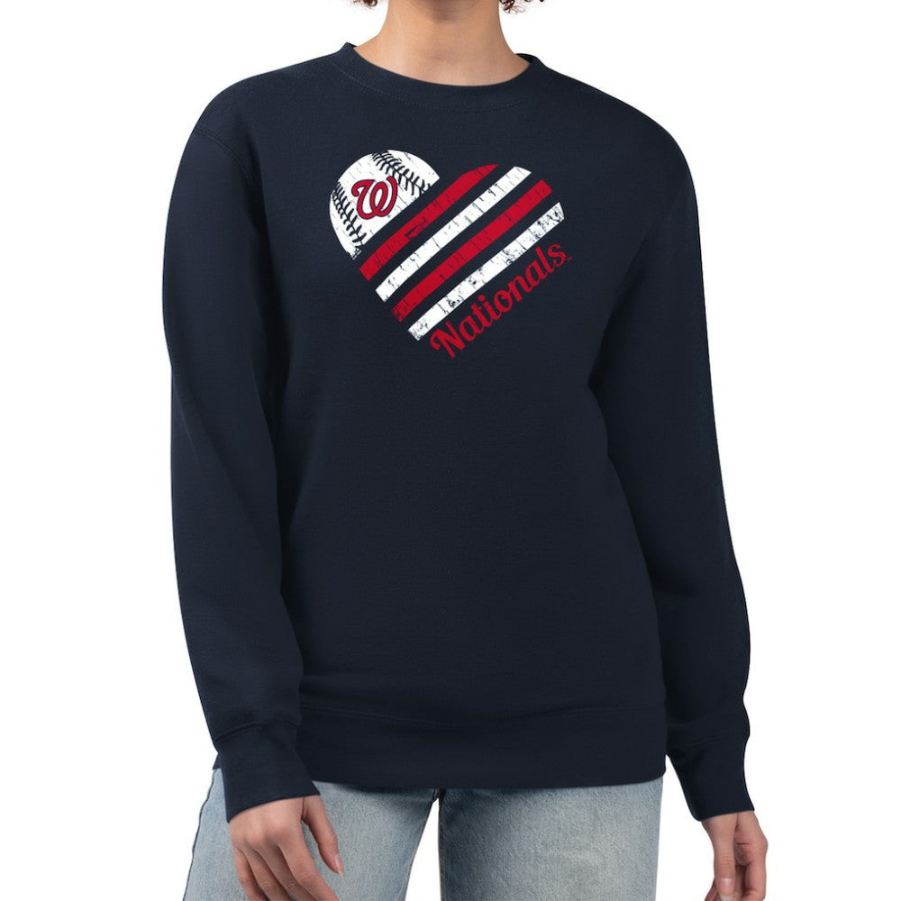 Washington Nationals G-III 4Her by Carl Banks Women's Heart Logo Fleece Pullover Sweatshirt - Navy