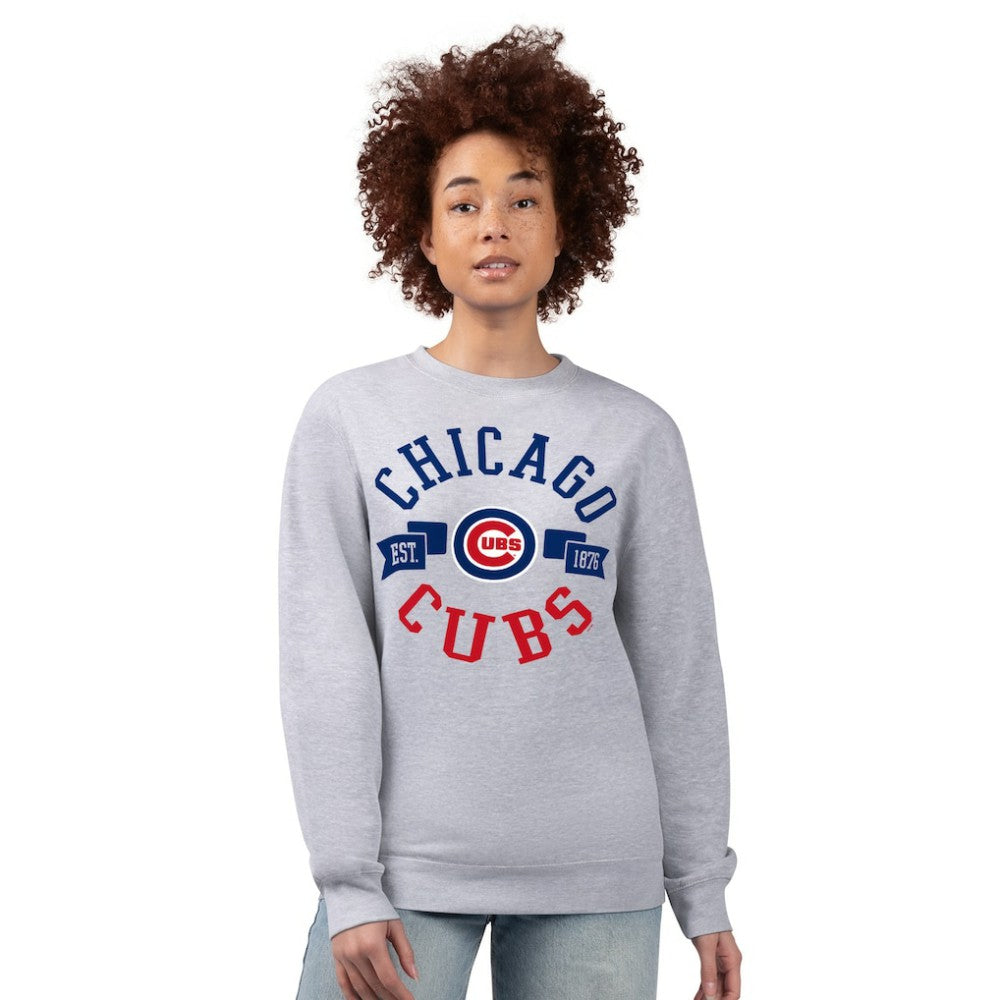 Chicago Cubs G-III 4Her by Carl Banks Women's Team Logo Fleece Pullover Sweatshirt - Heather Gray