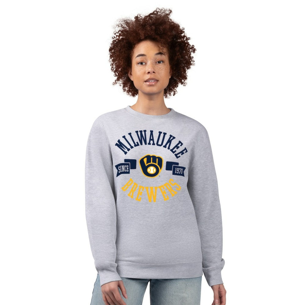Milwaukee Brewers G-III 4Her by Carl Banks Women's Team Logo Fleece Pullover Sweatshirt - Heather Gray