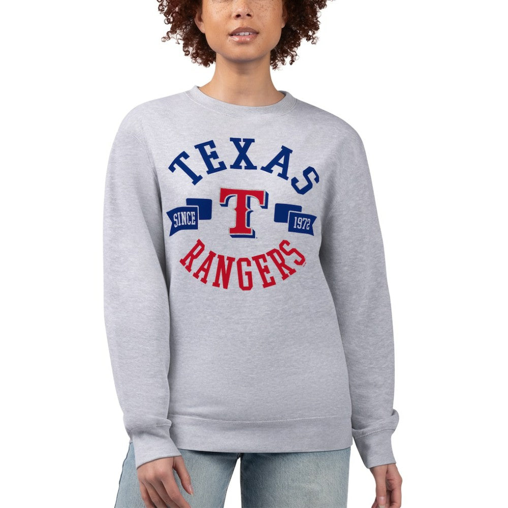 Texas Rangers G-III 4Her by Carl Banks Women's Team Logo Fleece Pullover Sweatshirt - Heather Gray