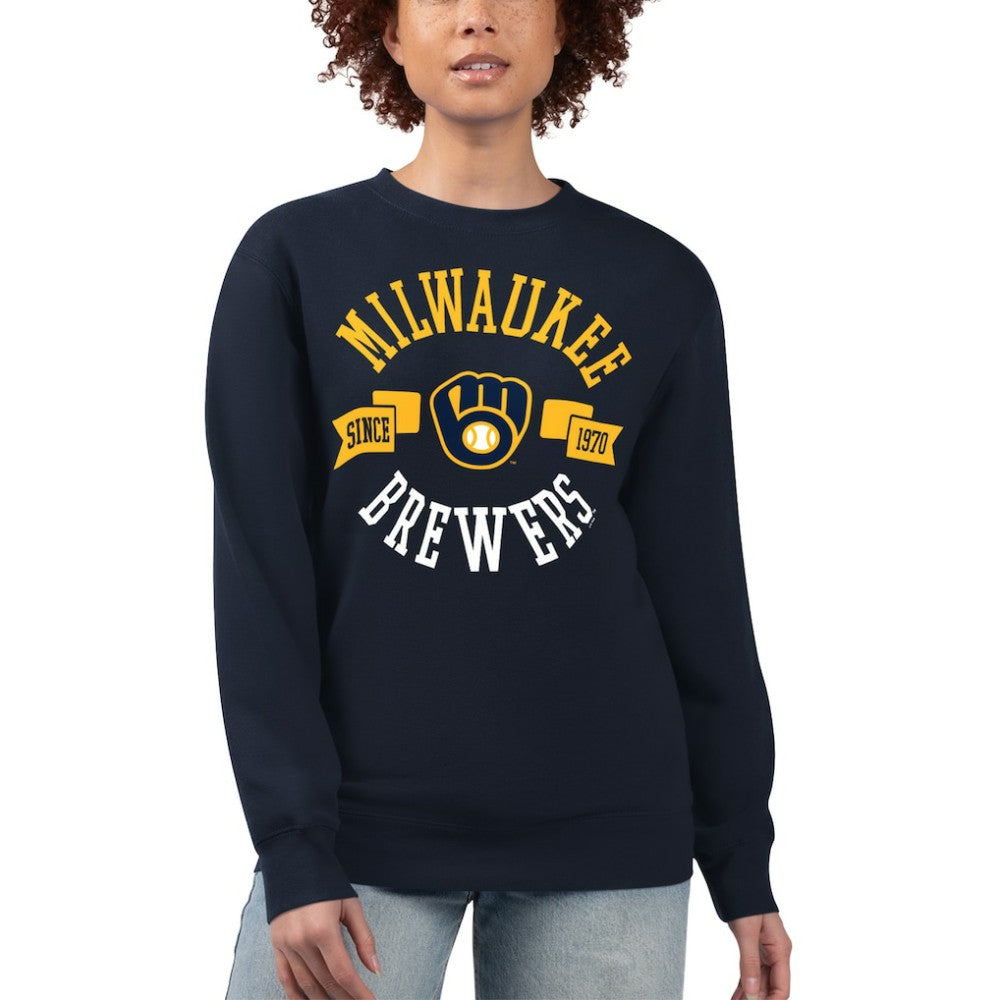 Milwaukee Brewers G-III 4Her by Carl Banks Women's Team Logo Fleece Pullover Sweatshirt - Navy