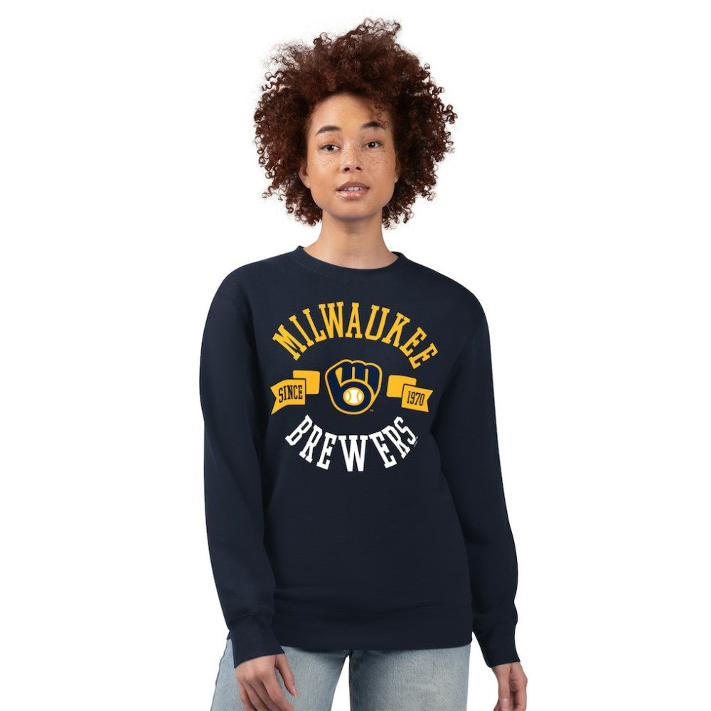 Milwaukee Brewers G-III 4Her by Carl Banks Women's Team Logo Fleece Pullover Sweatshirt - Navy