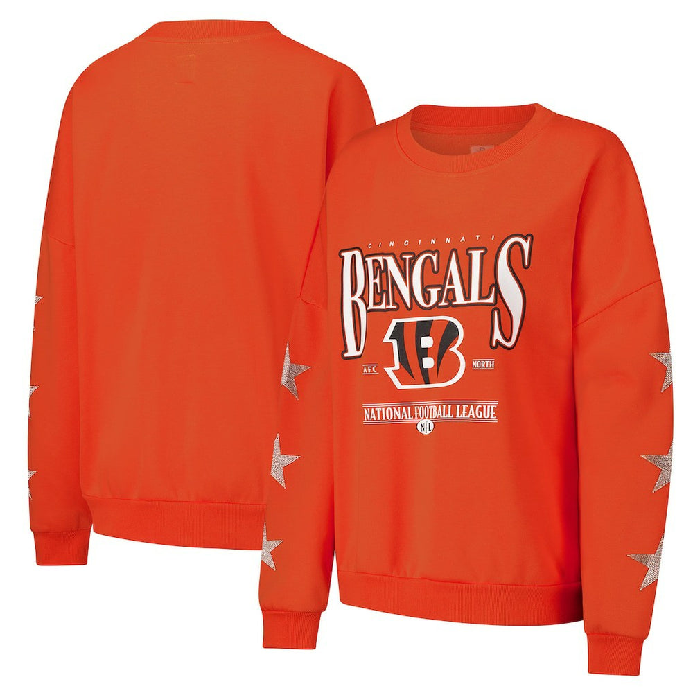 NFL Cincinnati Bengals Gameday Couture Women's Rhinestone Star Sleeve Settle the Score Oversized Pullover Sweatshirt