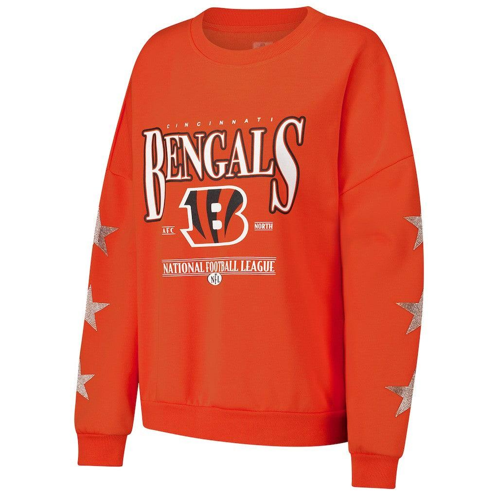 NFL Cincinnati Bengals Gameday Couture Women's Rhinestone Star Sleeve Settle the Score Oversized Pullover Sweatshirt
