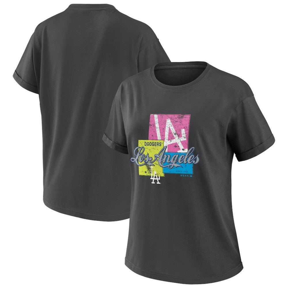 Los Angeles Dodgers WEAR by Erin Andrews Women's Domestic Box Color Boyfriend T-Shirt - Charcoal