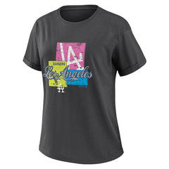 Los Angeles Dodgers WEAR by Erin Andrews Women's Domestic Box Color Boyfriend T-Shirt - Charcoal