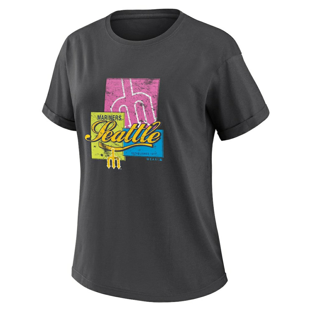 Seattle Mariners WEAR by Erin Andrews Women's Domestic Box Color Boyfriend T-Shirt - Charcoal