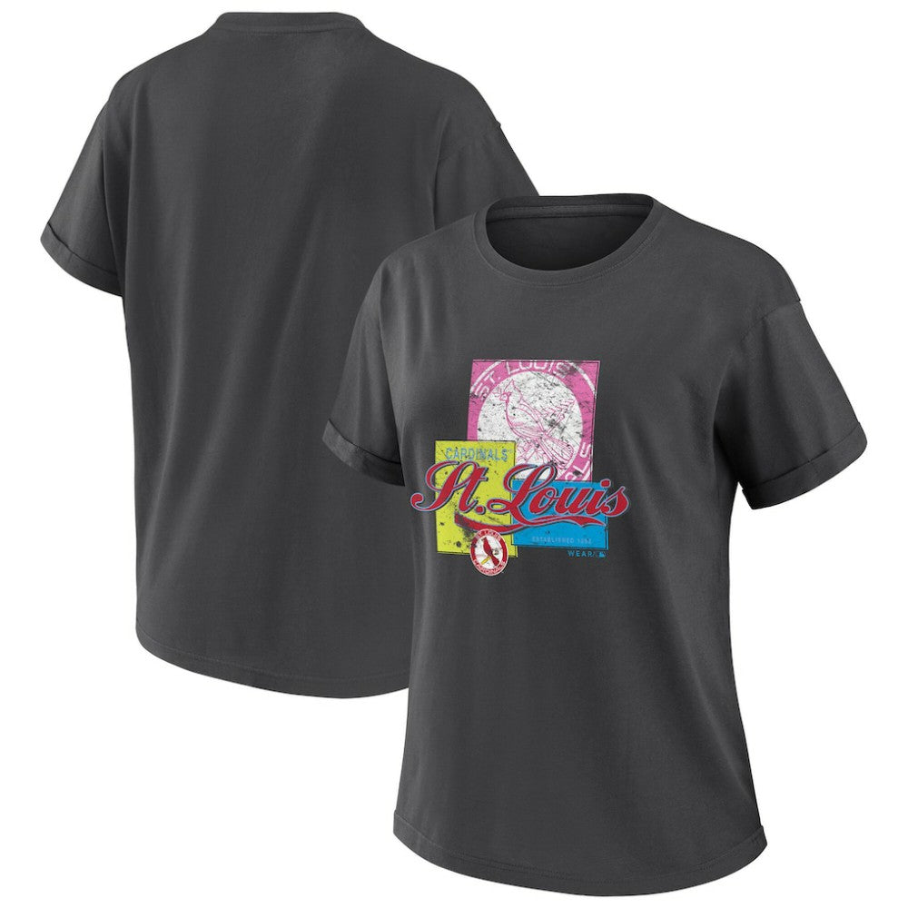 St. Louis Cardinals WEAR by Erin Andrews Women's Domestic Box Color Boyfriend T-Shirt - Charcoal