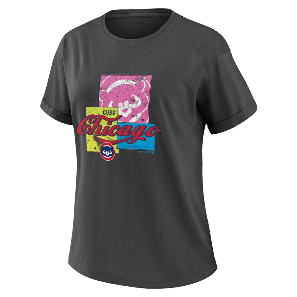 Chicago Cubs WEAR by Erin Andrews Women's Domestic Box Color Boyfriend T-Shirt - Charcoal
