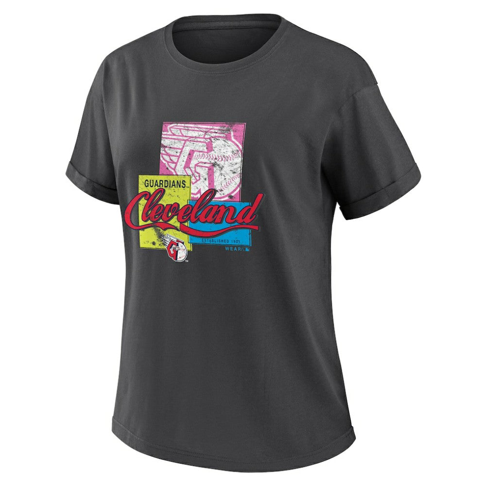 Cleveland Guardians WEAR by Erin Andrews Women's Domestic Box Color Boyfriend T-Shirt - Charcoal