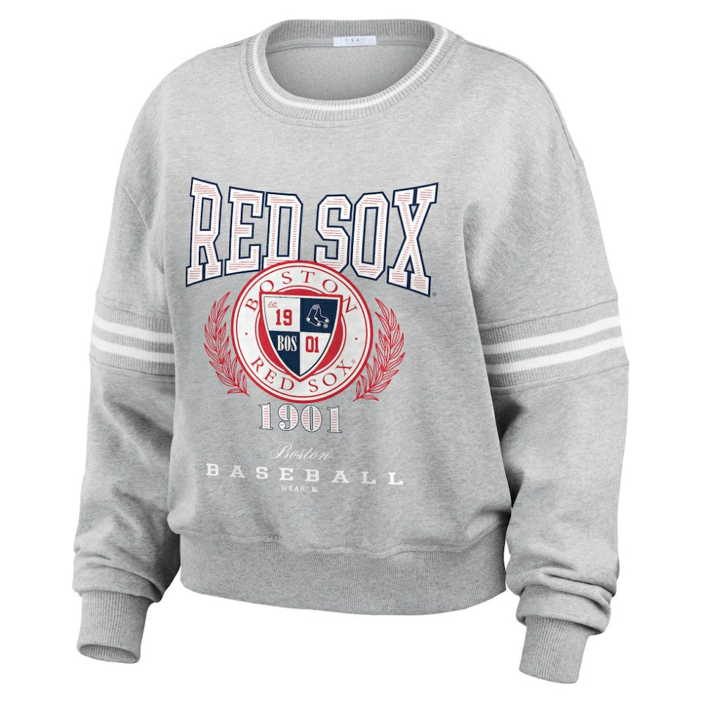 Boston Red Sox WEAR by Erin Andrews Women's Domestic Crest Pullover Sweatshirt - Heather Gray