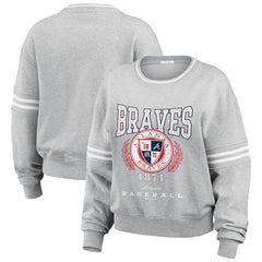 Atlanta Braves WEAR by Erin Andrews Women's Domestic Crest Pullover Sweatshirt - Heather Gray