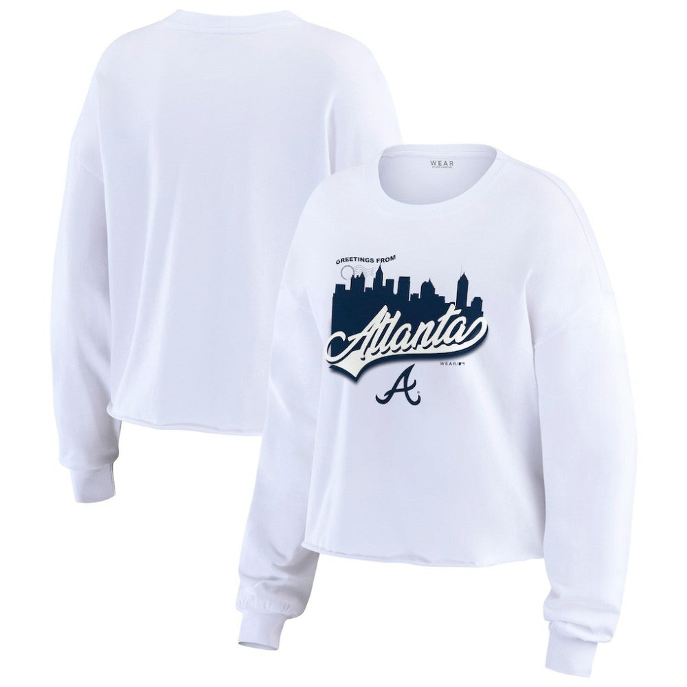 Atlanta Braves WEAR by Erin Andrews Women's Domestic Postcard Long Sleeve T-Shirt - White