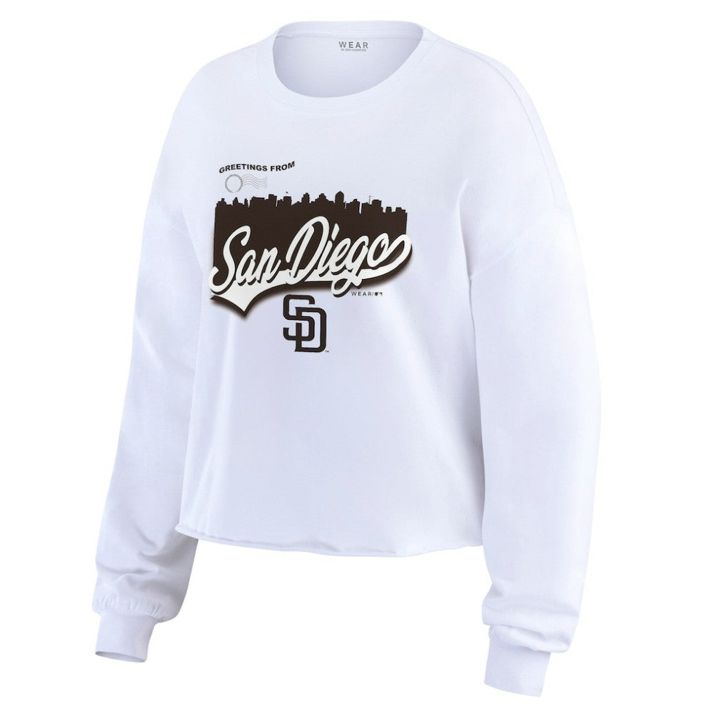 San Diego Padres WEAR by Erin Andrews Women's Domestic Postcard Long Sleeve T-Shirt - White
