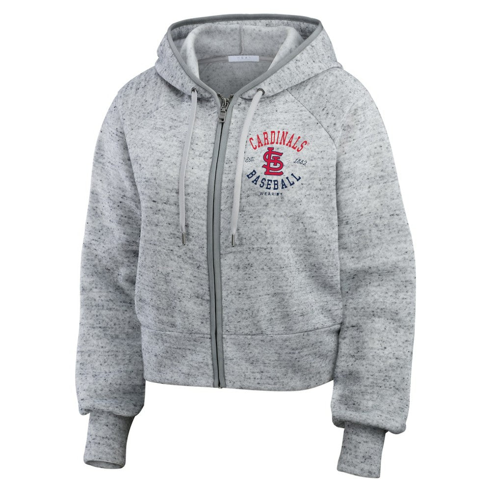St. Louis Cardinals WEAR by Erin Andrews Women's Speckled Fleece Cropped Full-Zip Hoodie - Heather Gray