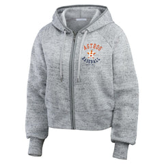 Houston Astros WEAR by Erin Andrews Women's Speckled Fleece Cropped Full-Zip Hoodie - Heather Gray