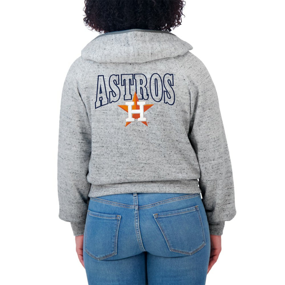 Houston Astros WEAR by Erin Andrews Women's Speckled Fleece Cropped Full-Zip Hoodie - Heather Gray