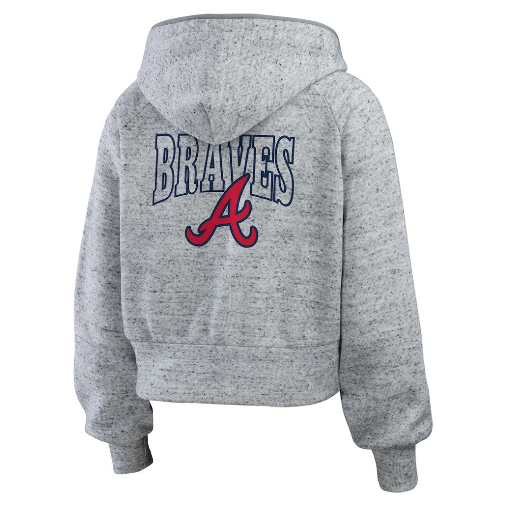 Atlanta Braves WEAR by Erin Andrews Women's Speckled Fleece Cropped Full-Zip Hoodie - Heather Gray