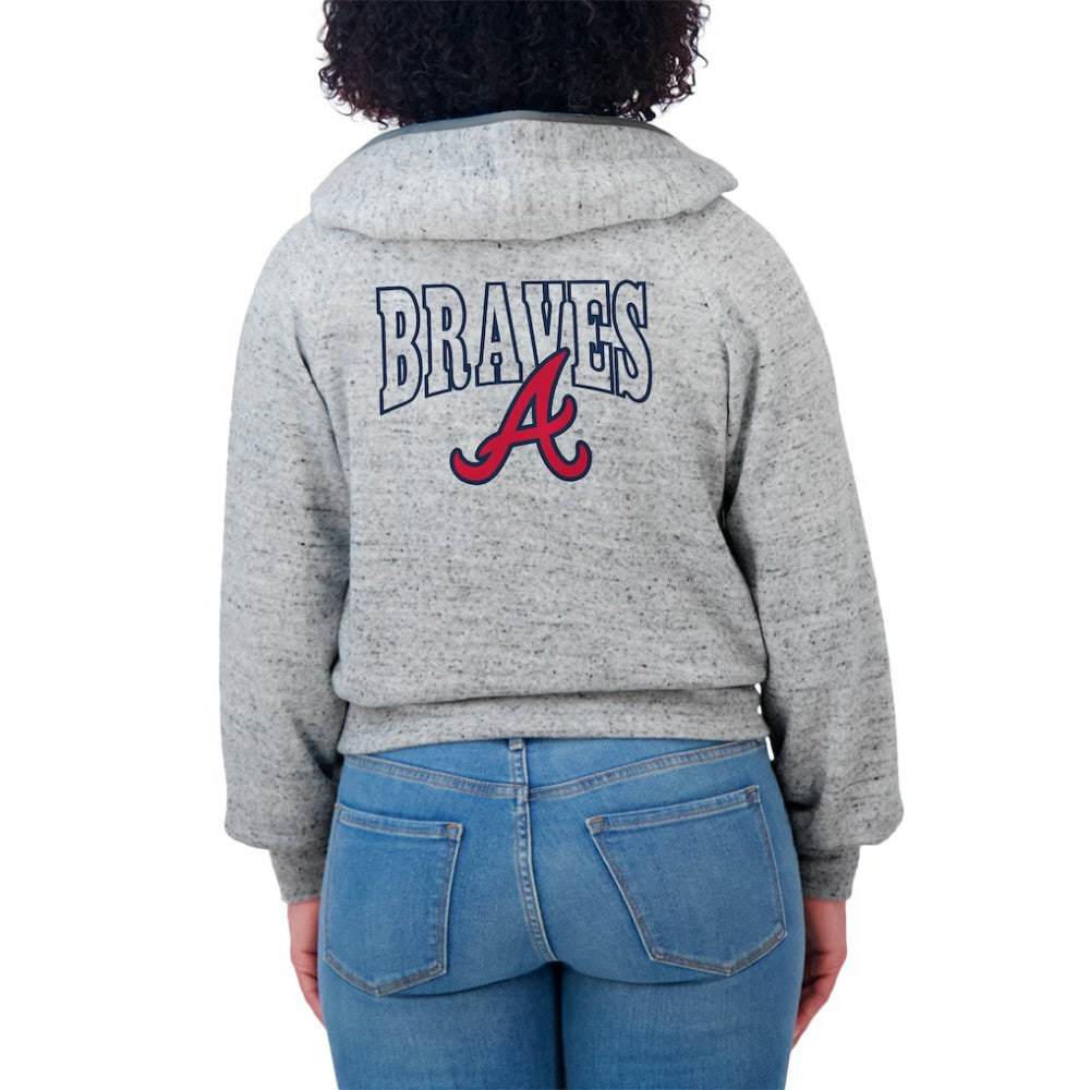 Atlanta Braves WEAR by Erin Andrews Women's Speckled Fleece Cropped Full-Zip Hoodie - Heather Gray