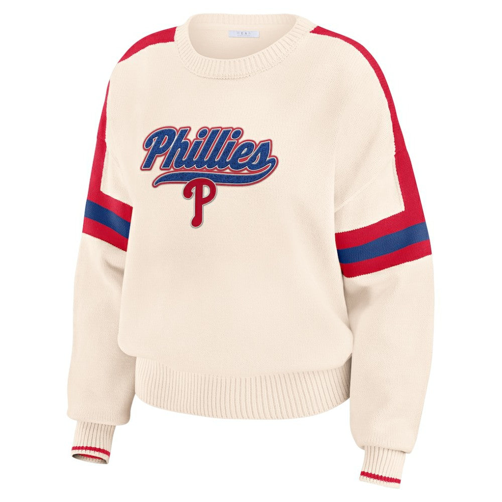 Philadelphia Phillies WEAR by Erin Andrews Women's Stripe Pullover Sweater - Cream