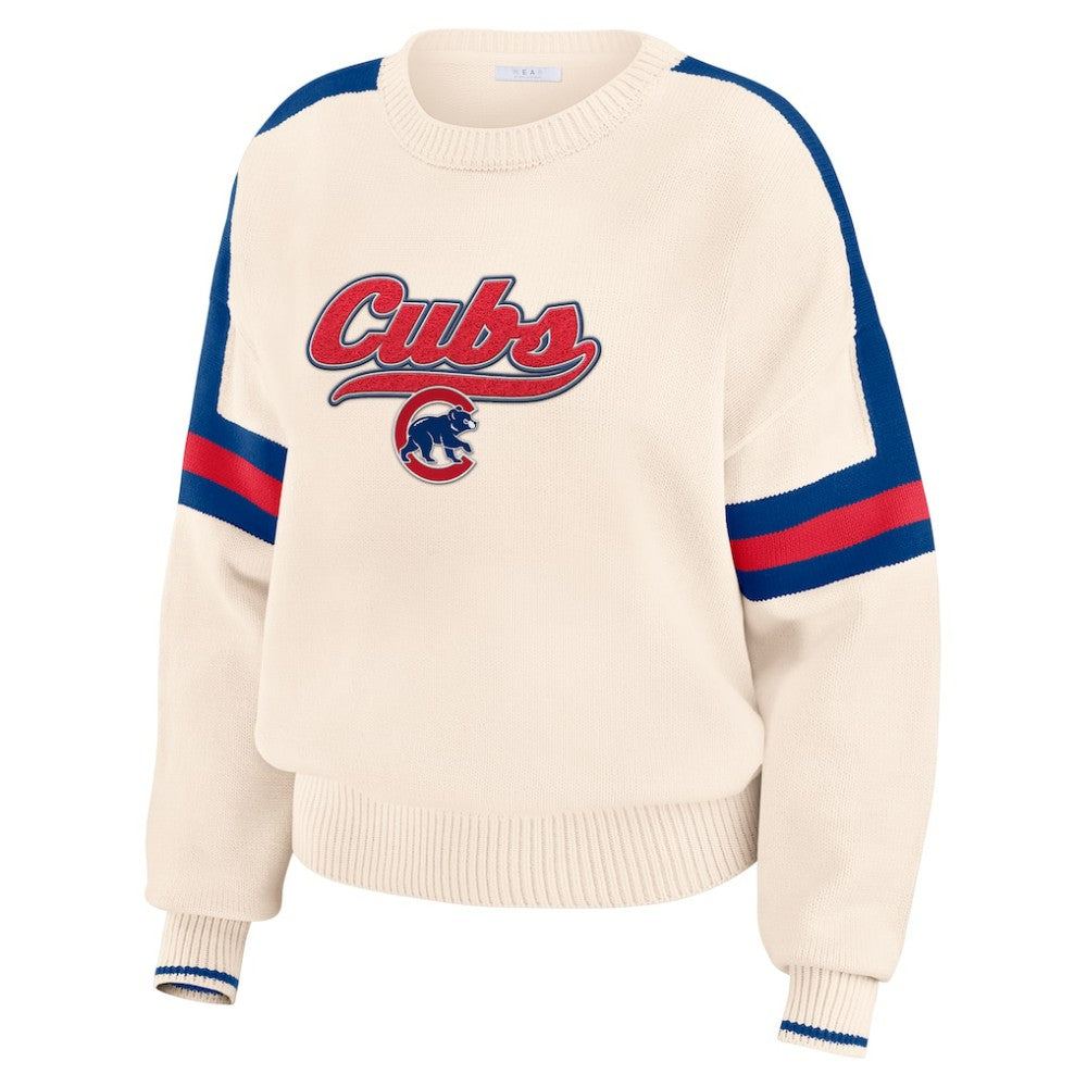 Chicago Cubs WEAR by Erin Andrews Women's Stripe Pullover Sweater - Cream