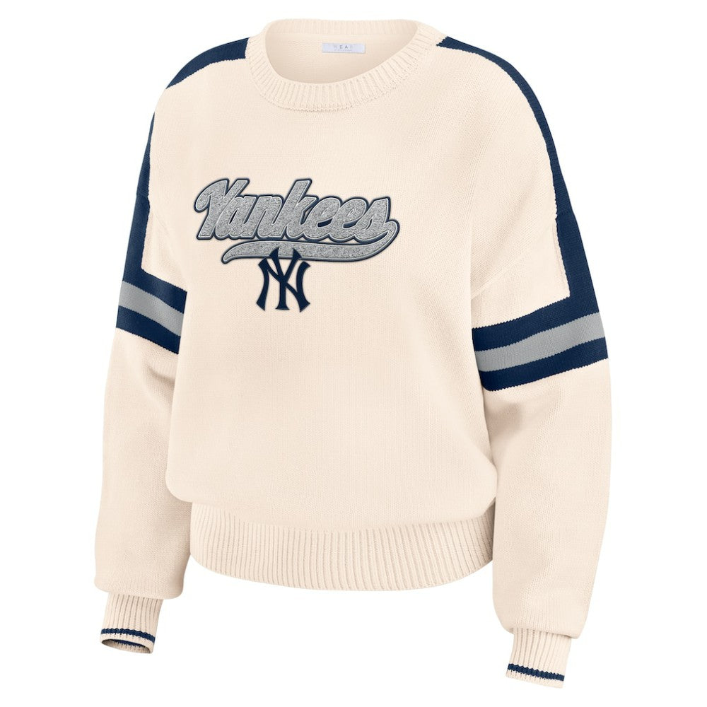 New York Yankees WEAR by Erin Andrews Women's Stripe Pullover Sweater - Cream