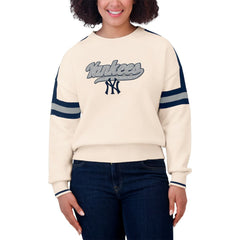 New York Yankees WEAR by Erin Andrews Women's Stripe Pullover Sweater - Cream