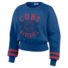 Chicago Cubs WEAR by Erin Andrews Women's Vintage Washed Cropped Pullover Sweatshirt - Royal