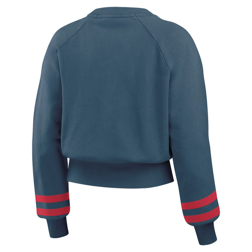Cleveland Guardians WEAR by Erin Andrews Women's Vintage Washed Cropped Pullover Sweatshirt - Navy