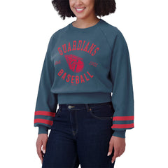 Cleveland Guardians WEAR by Erin Andrews Women's Vintage Washed Cropped Pullover Sweatshirt - Navy