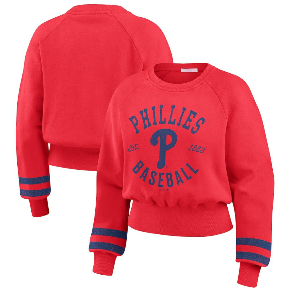 Philadelphia Phillies WEAR by Erin Andrews Women's Vintage Washed Cropped Pullover Sweatshirt - Red
