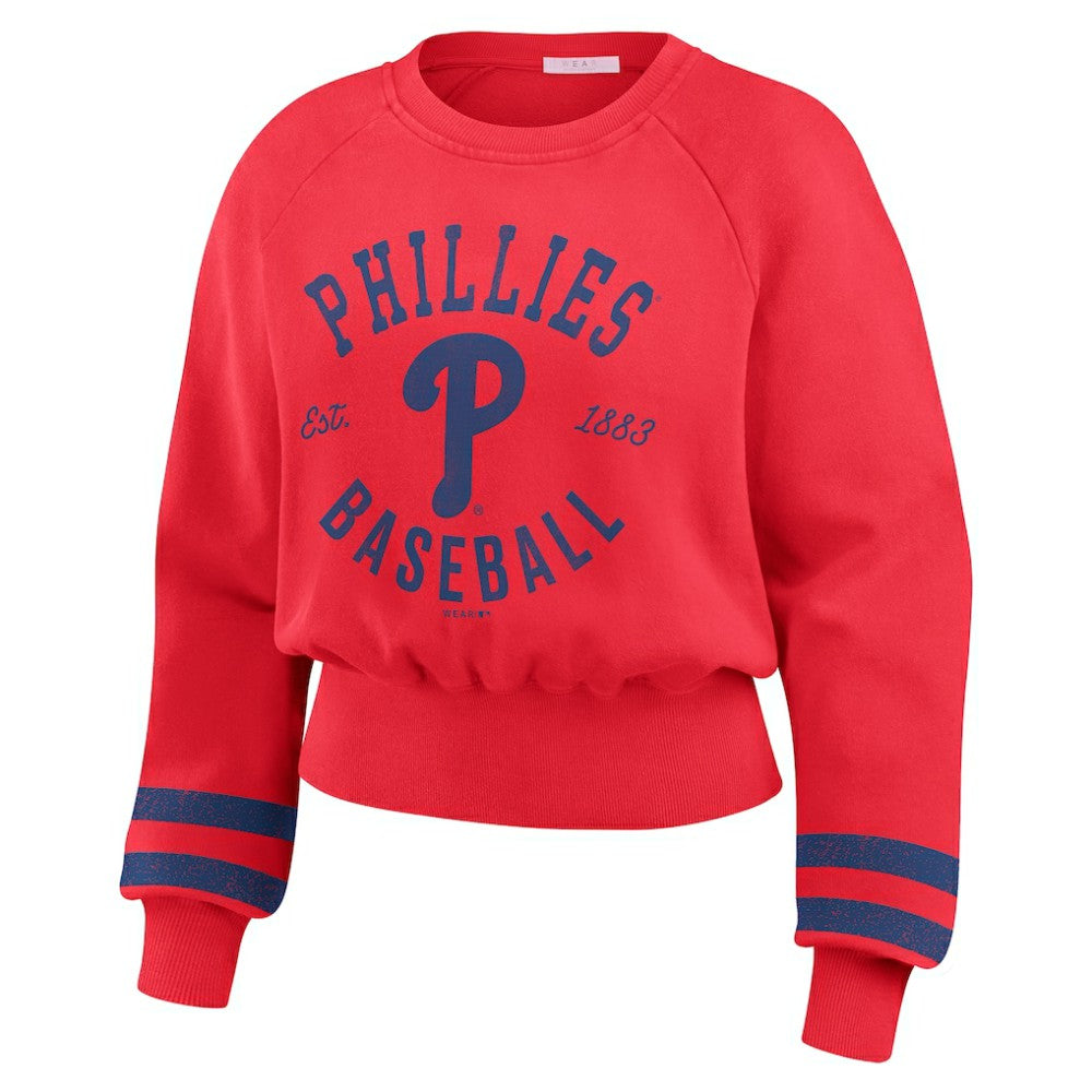 Philadelphia Phillies WEAR by Erin Andrews Women's Vintage Washed Cropped Pullover Sweatshirt - Red