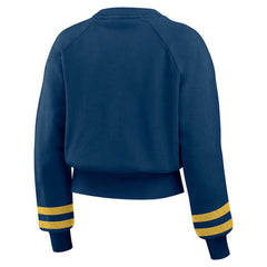 Milwaukee Brewers WEAR by Erin Andrews Women's Vintage Washed Cropped Pullover Sweatshirt - Navy